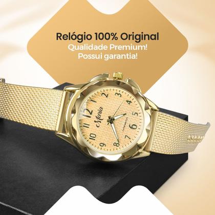 Imagem de relogio feminino banhado aço inox + colar strass social casual presente inoxidável qualidade premium moda pulseira