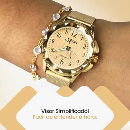 Imagem de relogio feminino banhado aço inox + colar strass social casual presente inoxidável qualidade premium moda pulseira