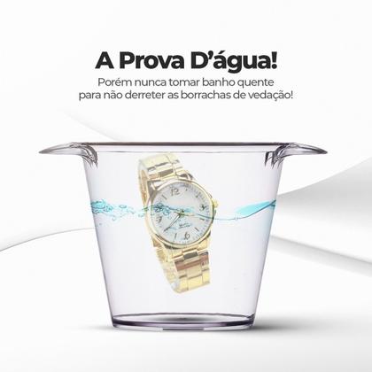 Imagem de relogio feminino banhado + colar aço inox pulseira + caixa+ brincos casual qualidade premim presente social