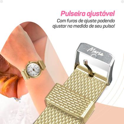 Imagem de Relogio Feminino Banhado Dourado Silicone Aço Inox + Caixa personalize casual moda inoxidável social