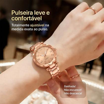 Imagem de relogio feminino banhado premium + caixa presente resistente moda original social casual