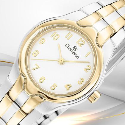Imagem de Relógio Feminino Bicolor Prata e Dourado Analógico de Pulso Movimento Quartzo Pequeno Delicado Luxo Elegante Fashion Champion