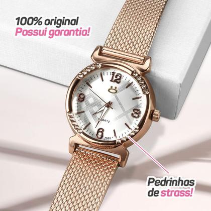 Imagem de Relogio Feminino Caixa Aço Inox Banhado Rose Silicone