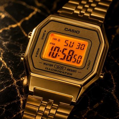 Imagem de Relógio Feminino Casio Digital Vintage Quadrado Resistente Àgua Aço Inox Quartzo Luxo Casual Dourado LA680WGA-9DF