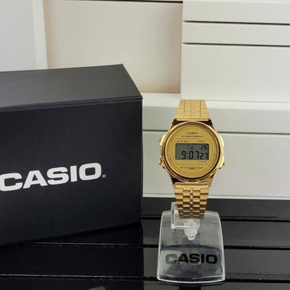 Imagem de Relógio Feminino Casio Vintage Digital Resistente Água Redondo Aço Inóx Casual Dourado A171WEG-9ADF