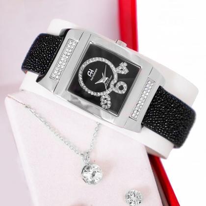 Imagem de Relógio Feminino Champion Ana Hickamnn Couro Preto Analógico Quadrado AH28062T