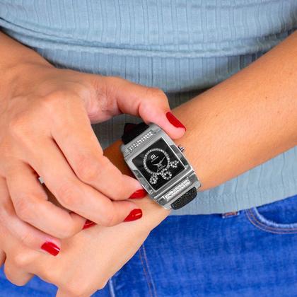 Imagem de Relógio Feminino Champion Ana Hickamnn Couro Preto Analógico Quadrado AH28062T