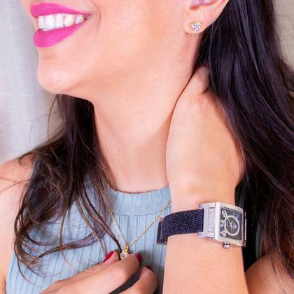 Imagem de Relógio Feminino Champion Ana Hickamnn Couro Preto Analógico Quadrado AH28062T