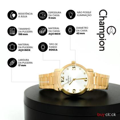 Imagem de Relogio Feminino Champion Analogico Aço Inoxidavel Dourado Elegance Casual Original Com Colar e Brinco Resistente a Agua 1 Ano de Garantia CN26279W