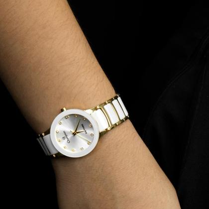 Imagem de Relogio Feminino Champion Analogico Ceramica Dourado Resistente a