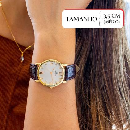 Imagem de Relógio Feminino Champion Analógico Couro Marron Kit Colar e Brincos CN20186B