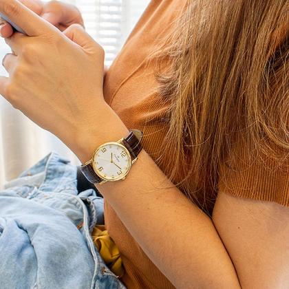 Imagem de Relógio Feminino Champion Analógico Couro Marron Kit Colar e Brincos CN20186B