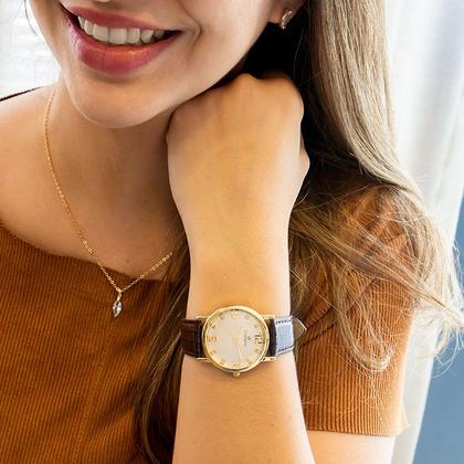 Imagem de Relógio Feminino Champion Analógico Couro Marron Kit Colar e Brincos CN20186B