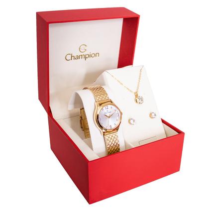Imagem de Relógio Feminino Champion Analógico Dourado Pequeno CF24117H + Colar e Brincos
