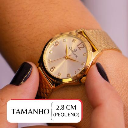Imagem de Relógio Feminino Champion Analógico Dourado Pequeno CF24117H + Colar e Brincos
