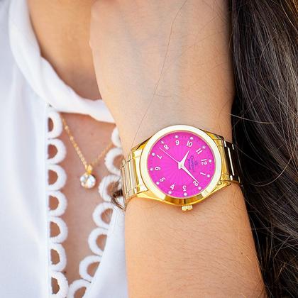 Imagem de Relógio Feminino Champion Analógico Dourado Rosa Prova D'agua CN29409J Colar e Brincos