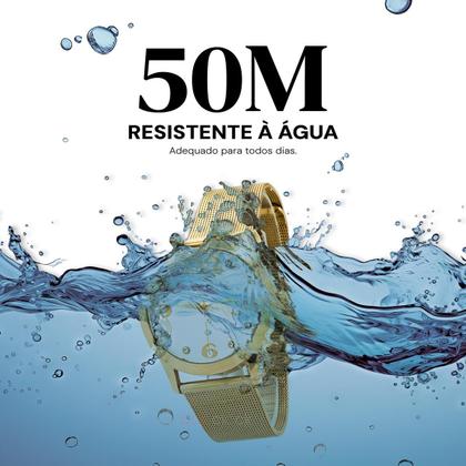 Imagem de Relógio Feminino Champion Dourado Aço Inoxidável Mostrador Branco Colar e Brinco Original Resistente à Água CN29098W