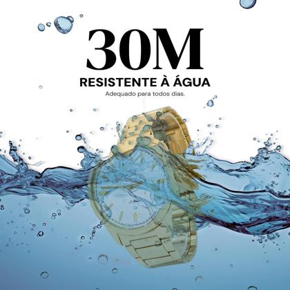 Imagem de Relógio Feminino Champion Dourado Aço Inoxidável Mostrador Prata Original Resistente à Água CN21050H