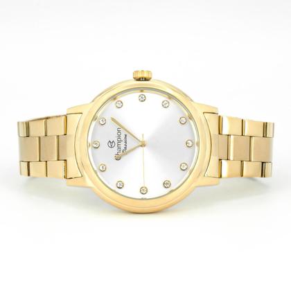 Imagem de Relógio Feminino Champion Dourado Aço Inoxidável Mostrador Prata Original Resistente à Água
