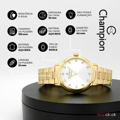 Imagem de Relógio Feminino Champion Dourado Aço Inoxidável Mostrador Prata Original Resistente à Água