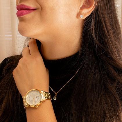 Imagem de Relógio Feminino Champion Dourado Analógico CN25118W Prova D Agua