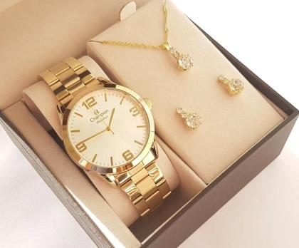 Imagem de Relógio Feminino Champion Dourado Analógico CN29892Z Prova DAgua