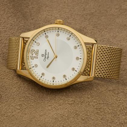 Imagem de Relogio feminino champion dourado kit colar e brincos CN25743E original