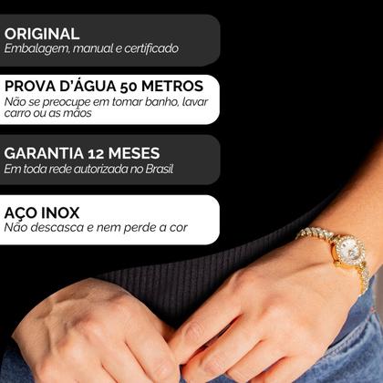 Imagem de Relógio Feminino Champion Dourado Pequeno Luxo CF25536H + Brincos