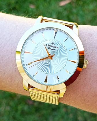 Imagem de Relógio Feminino Champion Original Dourado Grande A Prova Dágua 50 Metros Com NF CN29258X