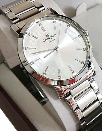 Imagem de Relógio Feminino Champion Original Prata A Prova Dágua 5atm Strass Redondo Aço Inox Com NF cn25627q