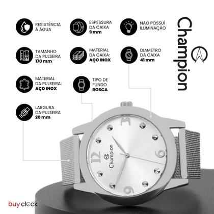 Imagem de Relógio Feminino Champion Prata Aço Mostrador Prateado Original Resistente à Água CN21247Q
