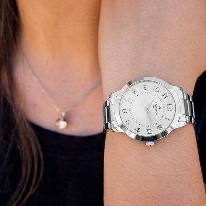 Imagem de Relógio Feminino Champion Prata Analógico CN25118Q Kit Colar e Brincos