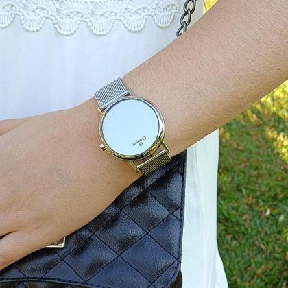 Imagem de Relógio Feminino Champion Prata Digital Espelhado A Prova Dágua Original NF Pulseira