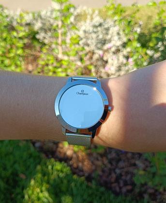 Imagem de Relógio Feminino Champion Prata Original a Prova D'água Espelhado Redondo