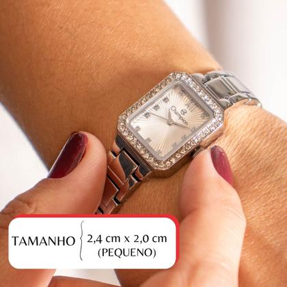 Imagem de Relógio Feminino Champion Prata Pequeno Luxo CF25465Q + Brincos