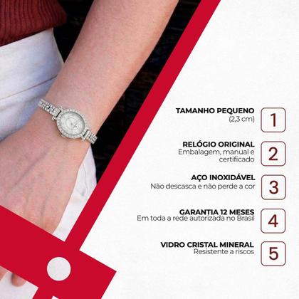 Imagem de Relógio Feminino Champion Prata Pequeno Luxo CF26375Q + Brincos