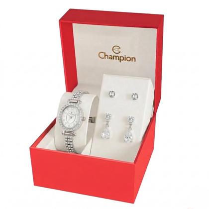Imagem de Relógio Feminino Champion Prata Pequeno Luxo CF26375Q + Brincos