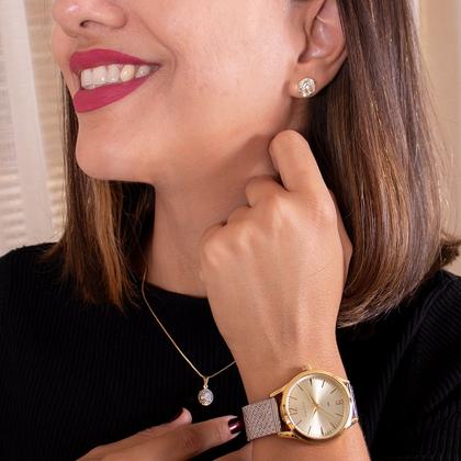 Imagem de Relógio Feminino Condor Analógico Dourado e Prata COPC21JLVK4X Colar e Brincos