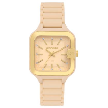 Imagem de Relógio Feminino Cor Nude e Dourado Quadrado Analógico de Pulso com Pulseira de Silicone à Prova D Água Pequeno Delicado Fashion Luxo Elegante Mormaii