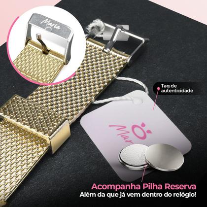 Imagem de Relogio feminino digital aço banhado strass + pulseira + colar strass qualidade premium redondo