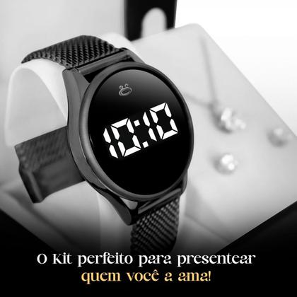 Imagem de relogio feminino digital aço inox + colar + caixa + brincos pulseira ajustavel led ajustavel moda