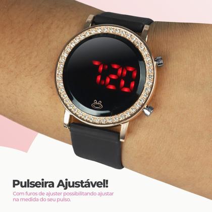 Imagem de relogio feminino digital aço redondo led inox premium moda silicone led casual ajustavel presente