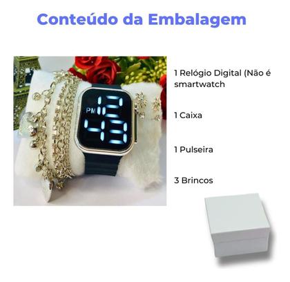 Imagem de Relógio Feminino Digital + Caixa + Pulseira E Brincos