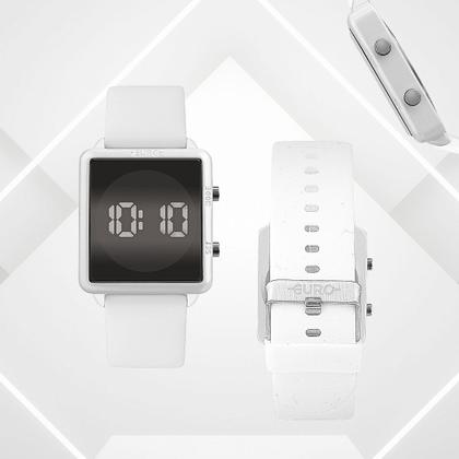 Imagem de Relógio Feminino Digital de Pulso Branco com Pulseira de Silicone Quadrado Fashion Luxo Elegante Euro