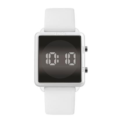 Imagem de Relógio Feminino Digital de Pulso Branco com Pulseira de Silicone Quadrado Fashion Luxo Elegante Euro