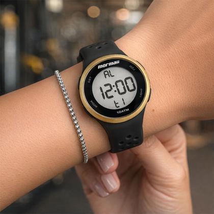Imagem de Relógio Feminino Digital de Pulso Preto e Dourado com Pulseira de Silicone à Prova D Água Pequeno Delicado Casual Esportivo Mormaii