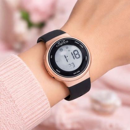Imagem de Relógio Feminino Digital de Pulso Preto e Rosé Mini Pequeno com Pulseira de Silicone à Prova D Água Esportivo Casual Fashion Cosmos