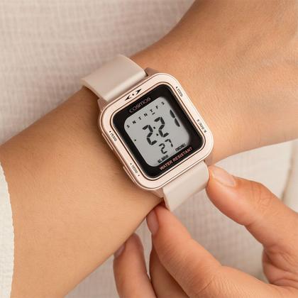 Imagem de Relógio Feminino Digital de Pulso Quadrado com Pulseira de Silicone à Prova D Água Rosa Esportivo Casual Fashion Cosmos