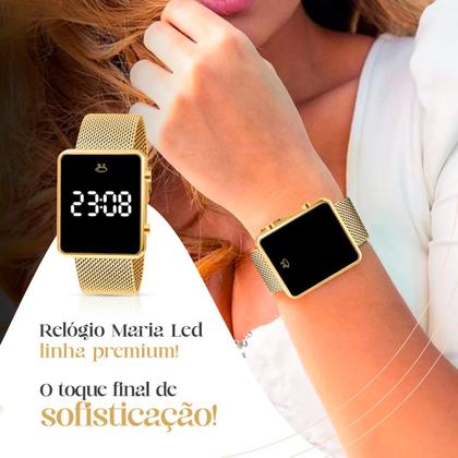 Imagem de Relogio feminino digital dourado + pulseira banhada presente casual pulseira ajustável social qualidade premium