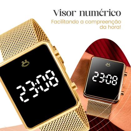 Imagem de Relogio feminino digital dourado + pulseira banhada presente casual pulseira ajustável social qualidade premium